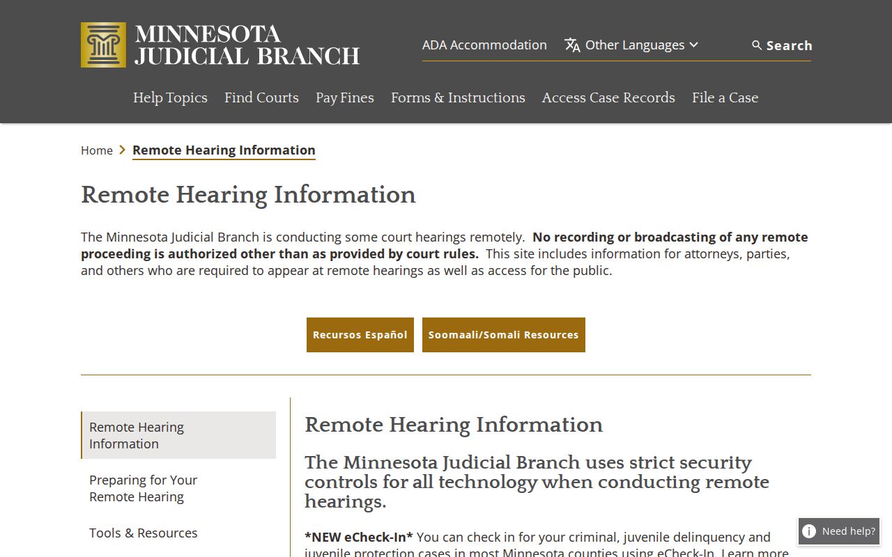 Winona County court calendar remote hearing and eCheck-In information