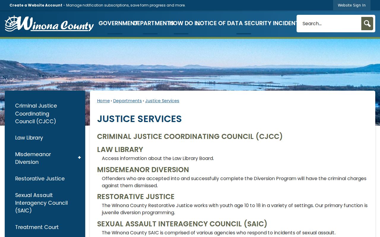 Winona County court docket Justice Services program information