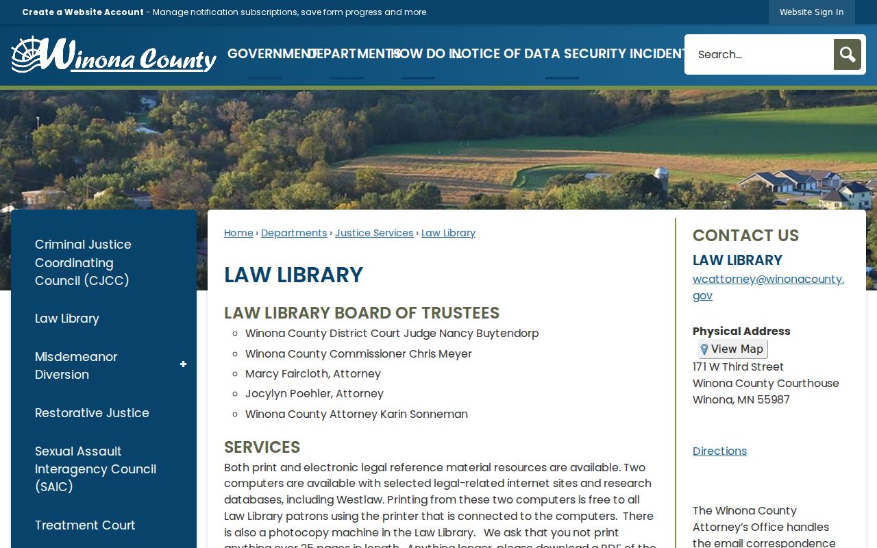 Winona County court docket law library public research resource
