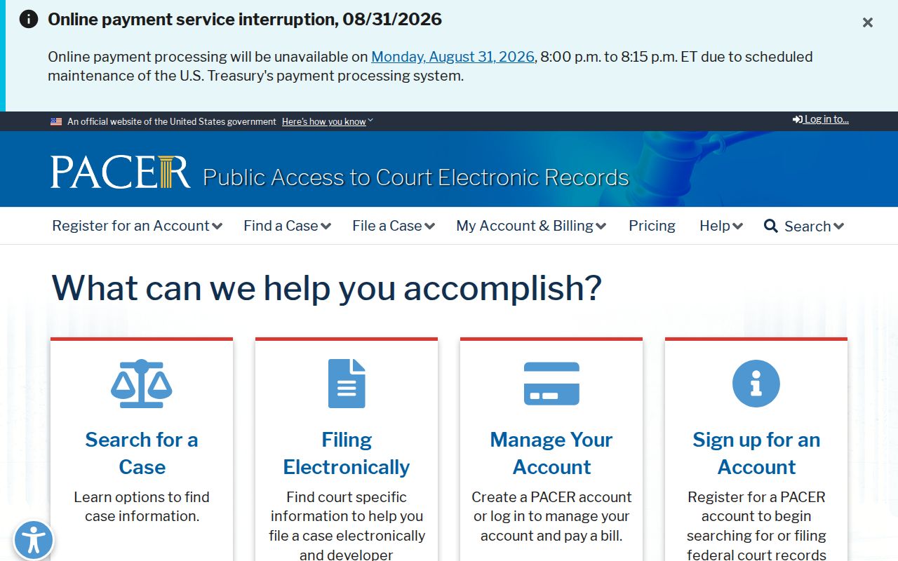 Winona County court docket federal PACER access page