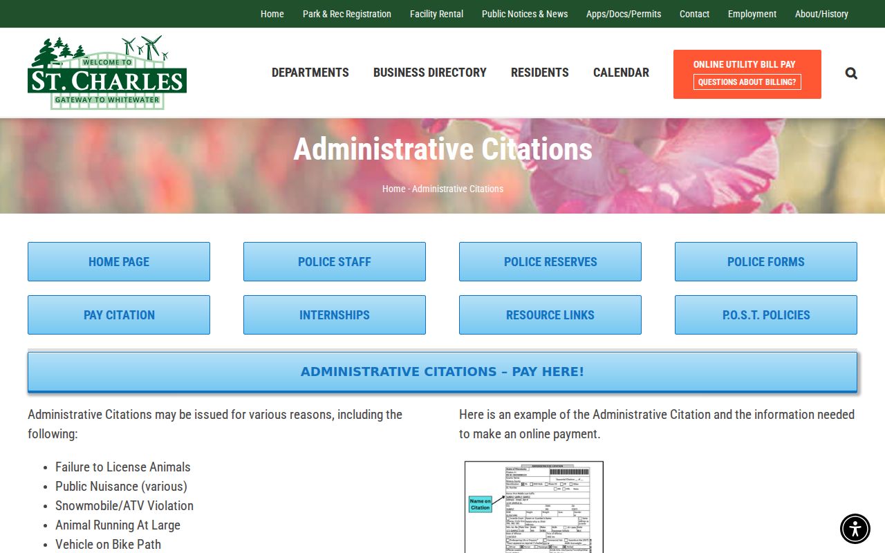 St. Charles court docket administrative citation payment and hearing page