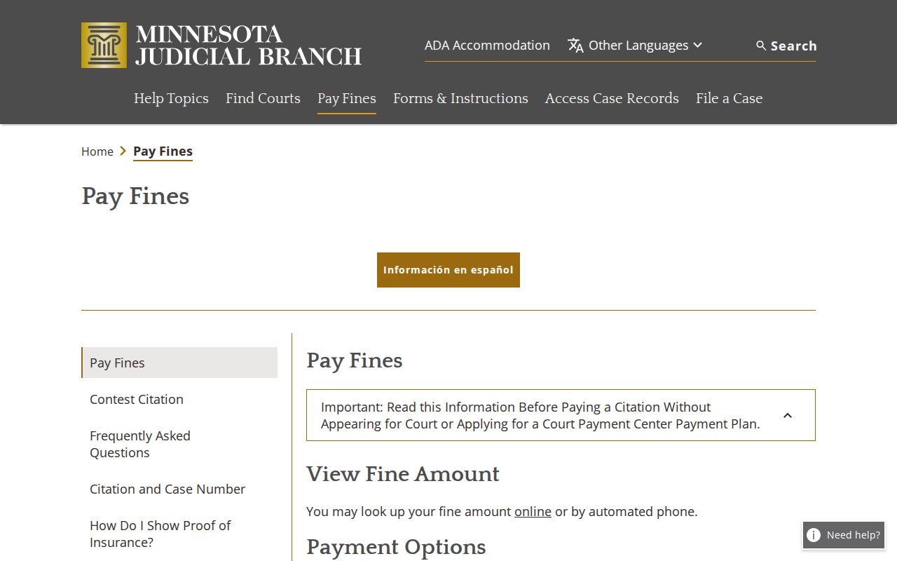 Winona traffic court records Minnesota payment page with response channels